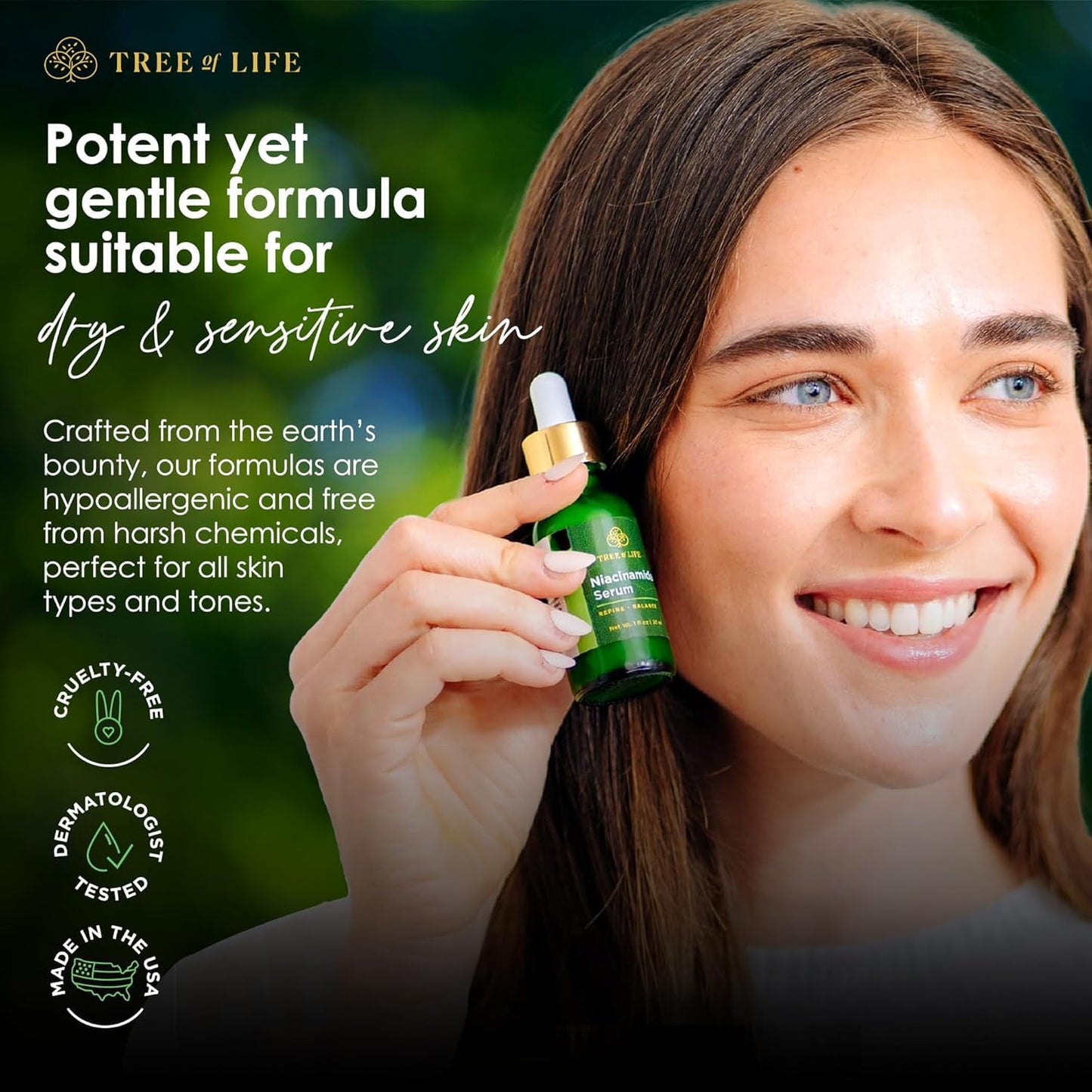 Tree of Life Beauty Niacinamide Vitamin B3 Serum, Hydrating Face Oil for Dark and Age Spots, Tightens Pores, Facial Serums for Sensitive Skin Care with Hyaluronic Acid and Vitamin E, 2 Fl Oz-GlimoraGlow