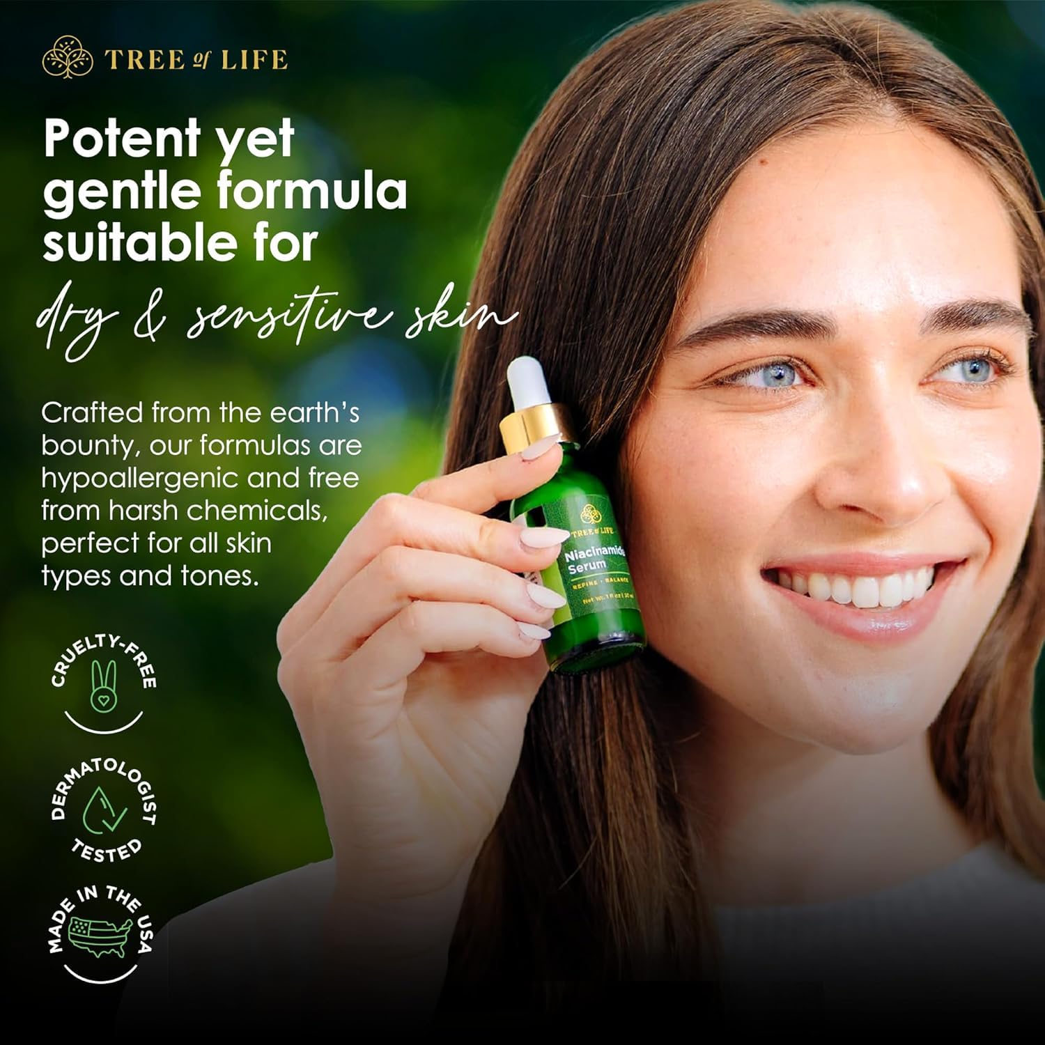 Tree of Life Beauty Niacinamide Vitamin B3 Serum, Hydrating Face Oil for Dark and Age Spots, Tightens Pores, Facial Serums for Sensitive Skin Care with Hyaluronic Acid and Vitamin E, 2 Fl Oz-GlimoraGlow