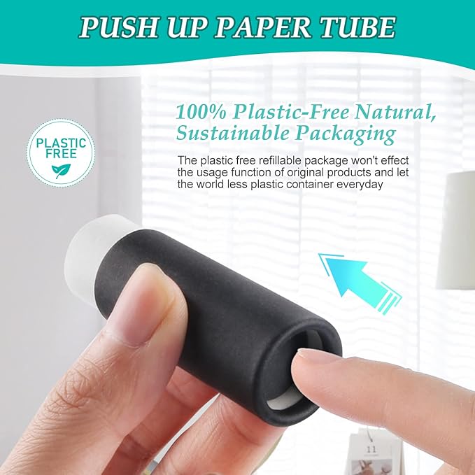 15 Pcs 0.3 oz Paperboard Lip Balm Tubes,Empty Kraft Paper Chapstick Tube Holder,Push-Up Style Biodegradable Solid Perfume Lip Gloss Container for DIY Homemade Balm Container,Natural Packaging- Black-GlimoraGlow