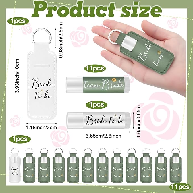 24 Pack Bachelorette Party Favor Lip Balm Set Team Bride Lip balm with Lipstick Holder Keychain Bride to be Lip balm Bridal Shower Proposal Gifts for Wedding Party Favors(White, Sage Green)-GlimoraGlow