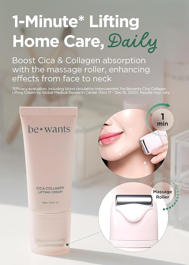 Bewants gua sha neck cream roller, korean neck cream with massage roller, rapid lift neck serum roll on, moisturizer for tightening skin with centella asiatica (1 Pack)-GlimoraGlow