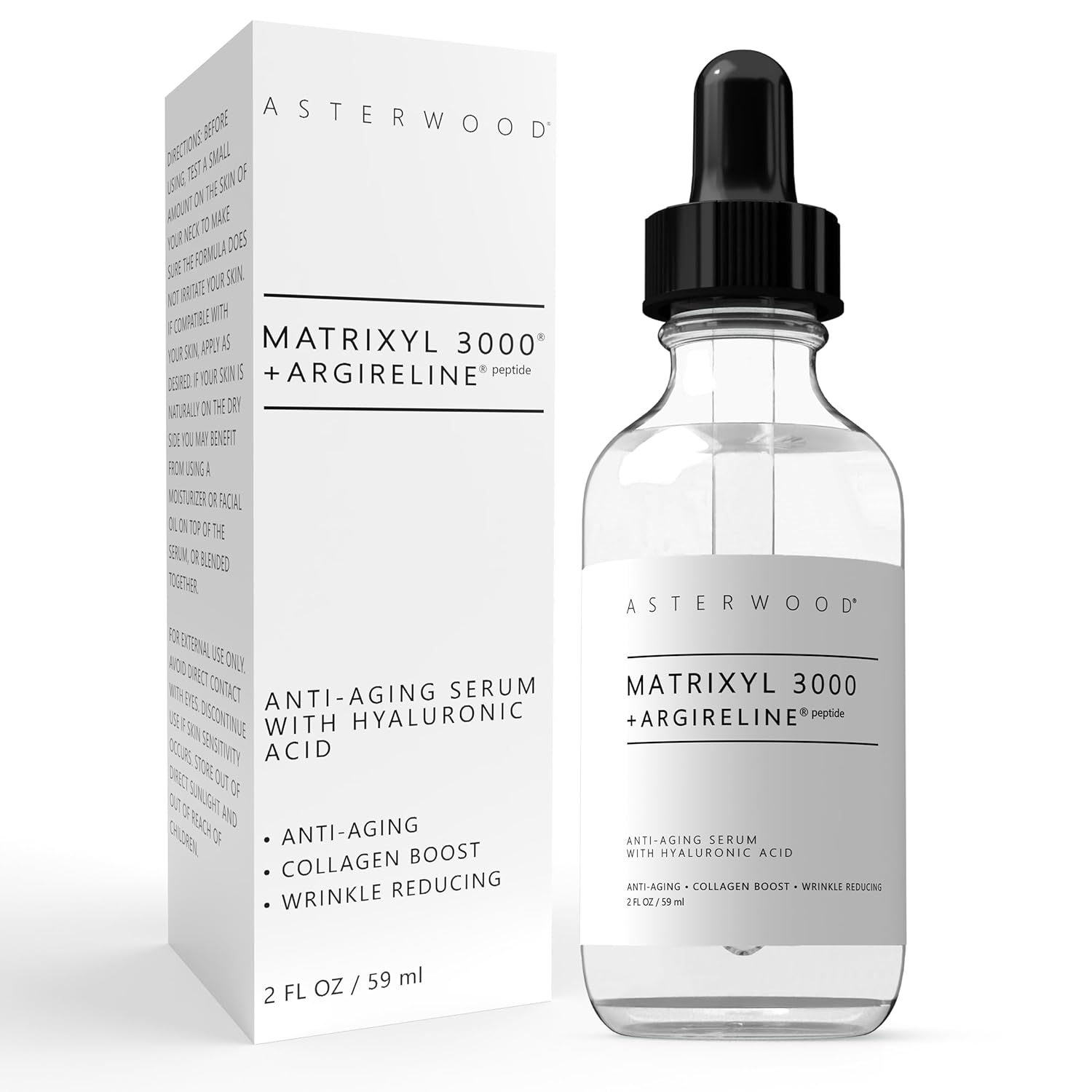 Asterwood Matrixyl 3000 + Argireline Serum with Hyaluronic Acid - Anti-Aging, Wrinkle Reducing, Collagen Boosting - Fragrance-Free - 2 Fl Oz-GlimoraGlow