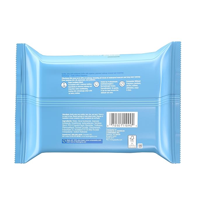 Neutrogena Fragrance-Free Makeup Remover Wipes, Daily Facial Cleanser Towelettes, Gently Removes Oil & Makeup, Alcohol-Free Makeup Wipes, 25 ct-GlimoraGlow