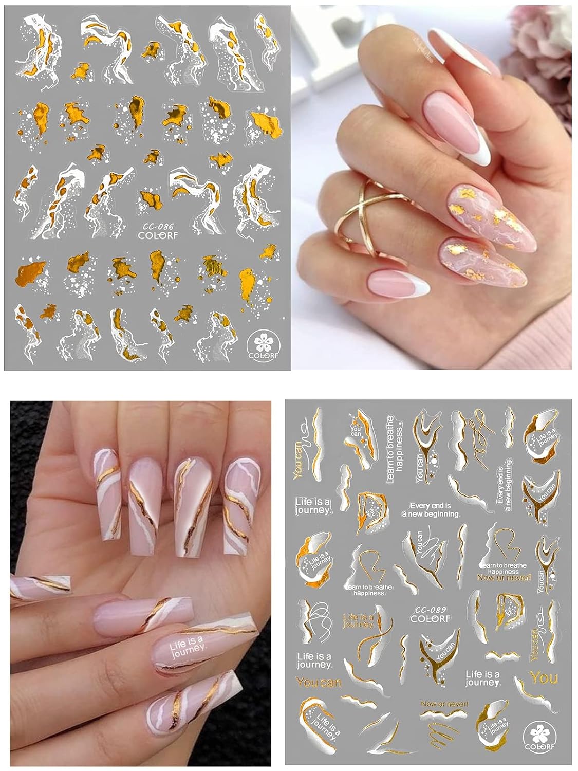 12 Sheets Nail Art Stickers Decals,TOROKOM Self-Adhesive White Black Gold Stripe Line Nail Decals Marble Wave Nail Sticker Supplies for 3D Nail Design Nail Accessories for Women French Nail Decoration-GlimoraGlow