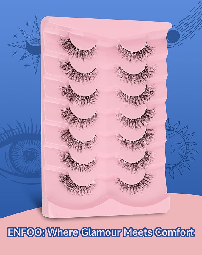 Natural Lashes Wispy Everyday Natural Look Flared Eyelashes Fairy False Cateye Lash Soft False Eyelashes Fluffy 7 Pairs D77-GlimoraGlow