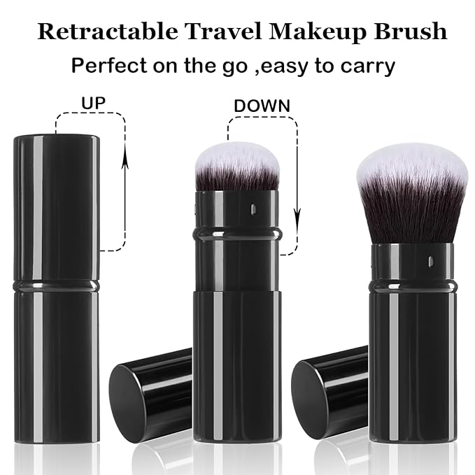 Makeup Brush 2 Pack, Retractable Travel Kabuki Powder Makeup Brush, Foundation Face Blush Brushes for Blending Liquid, Blush, Bronzer, Buffing, Sunscreen,Flawless Cosmetics-GlimoraGlow
