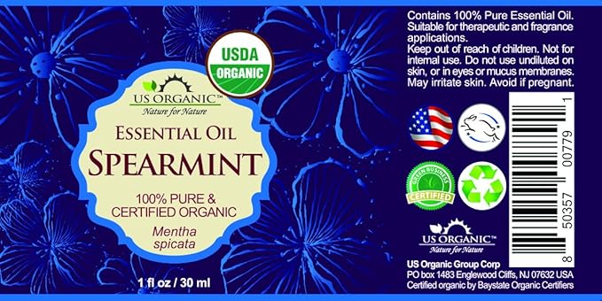 US Organic 100% Pure Spearmint Essential Oil - USDA Certified Organic, Steam Distilled - W/Euro droppers (More Size Variations Available) (30 ml / 1 fl oz)-GlimoraGlow