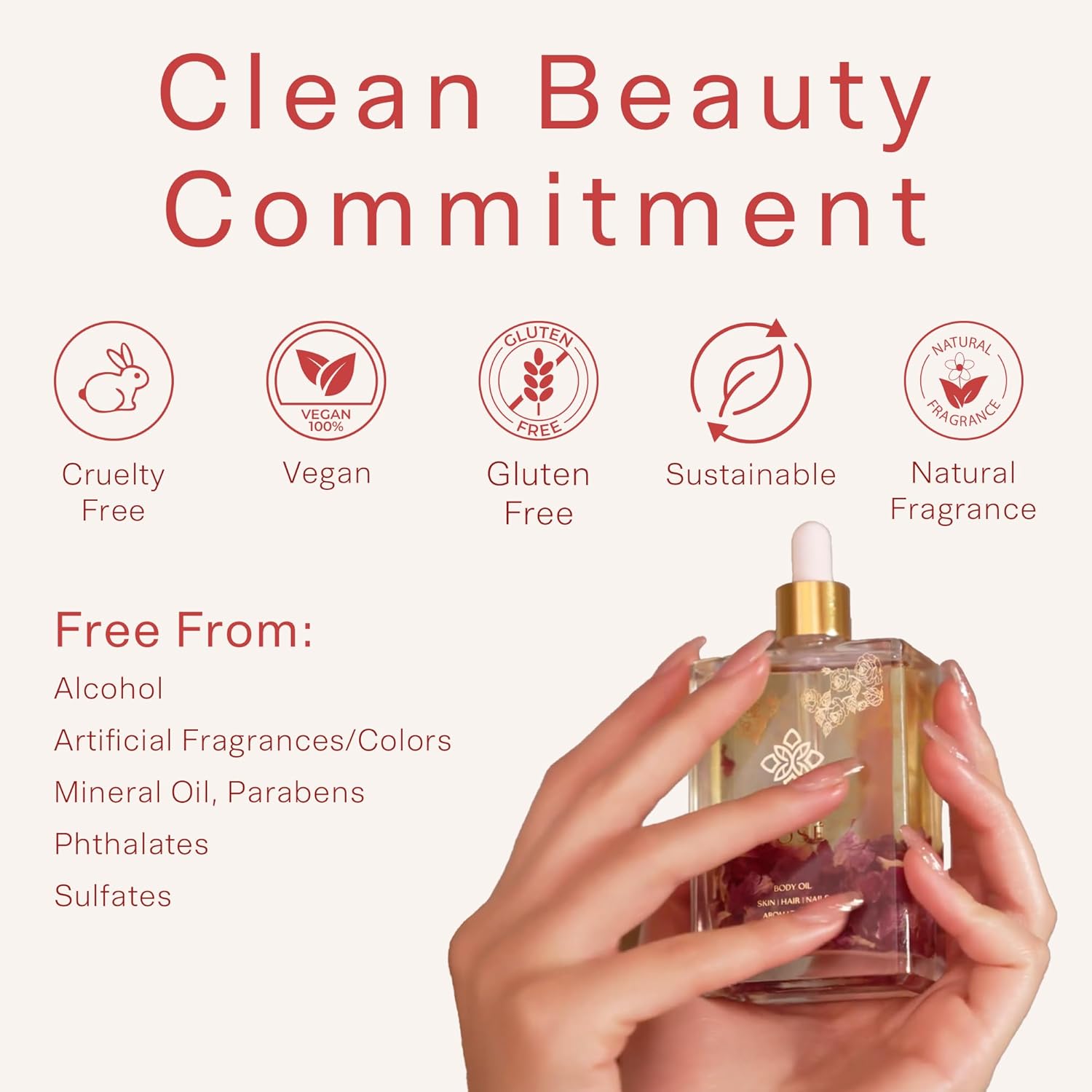 SAFA Rosé Oil - Organic Rose Essential Oil for Face, Body, Hair, Nails & Aromatherapy | After Shower Body Oil | Skin Moisturizer - Natural Scented Perfume for Women - 4 Fl Oz-GlimoraGlow