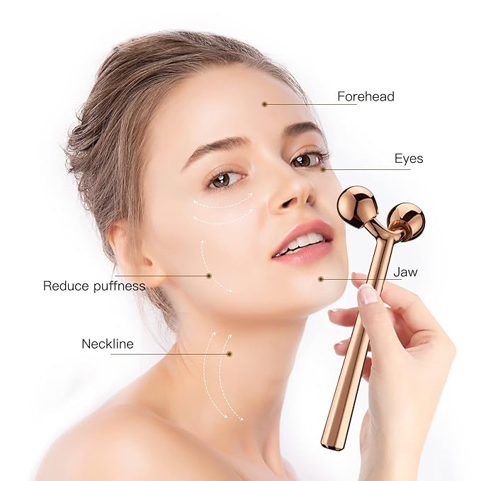 Tekson Face Roller, Facial Metal Massager, Massage Tool for face (Rose)-GlimoraGlow