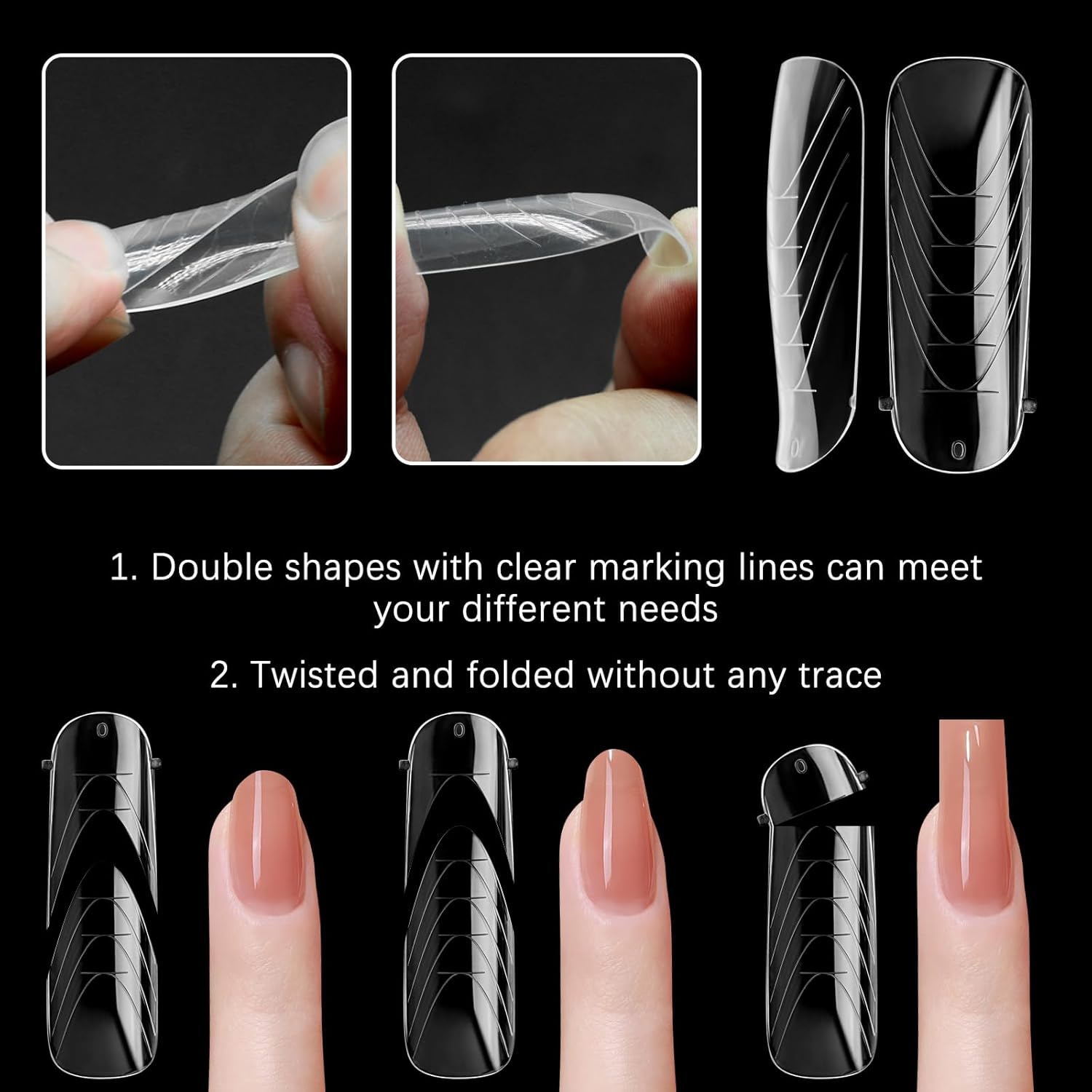 130 Pcs Poly Extension Gel Dual Nail Forms Nail Molds With Scale Builder Coffin Nail for Gel Manicure Nail Art Design Salon DIY at Home (Long Round-Head Dual Nail Forms Set)-GlimoraGlow