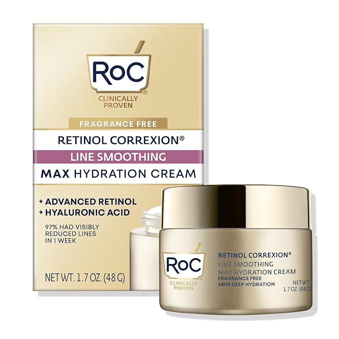 RoC Retinol Correxion Max Hydration Anti-Aging Daily Face Moisturizer with Hyaluronic Acid, Fragrance-Free, Oil Free Skin Care, 1.7 Ounces (Packaging May Vary)-GlimoraGlow