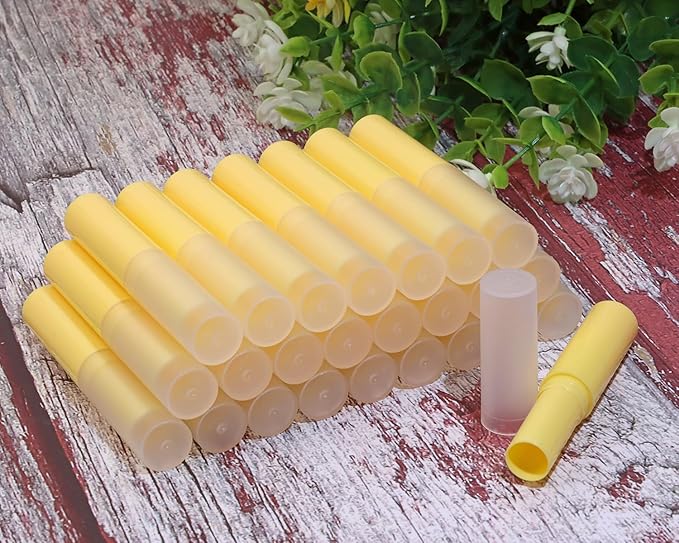 0.14oz Empty Flavored Lip Balm Container Tubes Plastic Homemade Moisturizing Lip Stick with Caps Bulk Fit for Women Adult DIY Making Supplies, 25 Count (Yellow)-GlimoraGlow