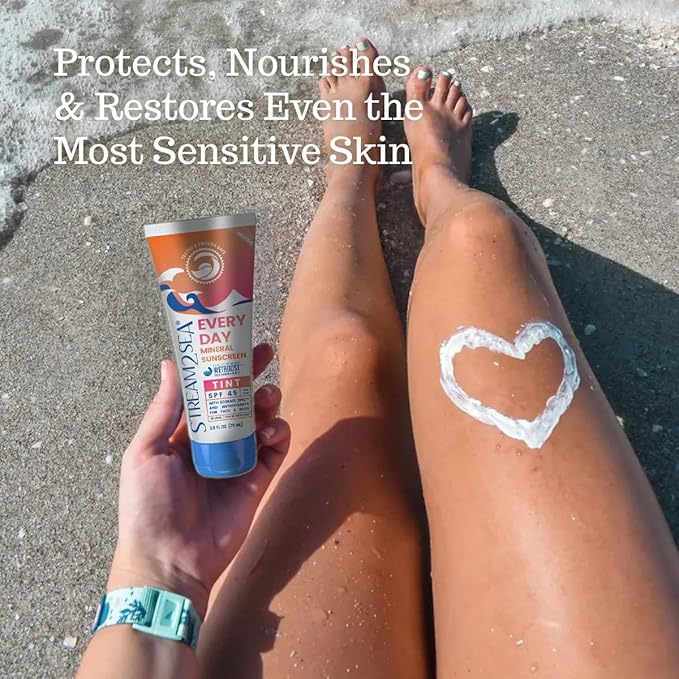 SPF 45 Every Day Tint Mineral Sunscreen | 2.5 Fl Oz Biodegradable, Paraben Free & Reef Safe | Non-Greasy Tinted Sunscreen For Face & Body Protection Against UVA & UVB-GlimoraGlow