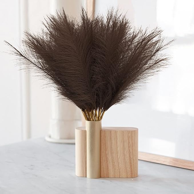 50pcs Faux Pampas Grass Decor, 21.6" Short Artificial Pompous Grass Floral Fake Pompas Grass Branches Vase Filler Flower Arrangement for Home Wedding Boho Decor, Brown