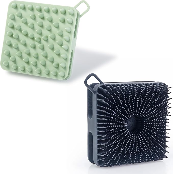 2 PC Silicone Exfoliating Body Scrubber, Silicone Body Shampoo Brush, Soft Silicone Loofah for Sensitive Skin, Shower Silicone Hair Scalp Massager, Easy to Clean, Lather Well(Black&Green)-GlimoraGlow