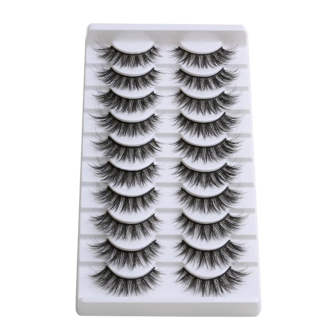 SUNWELL False Eyelashes 16mm Mink Lashes Cat Eye Lashes Strips 8D Fluffy Faux Mink Lashes Soft Wispy Luxury Volume Fake Lashes 10 Pairs Pack-GlimoraGlow