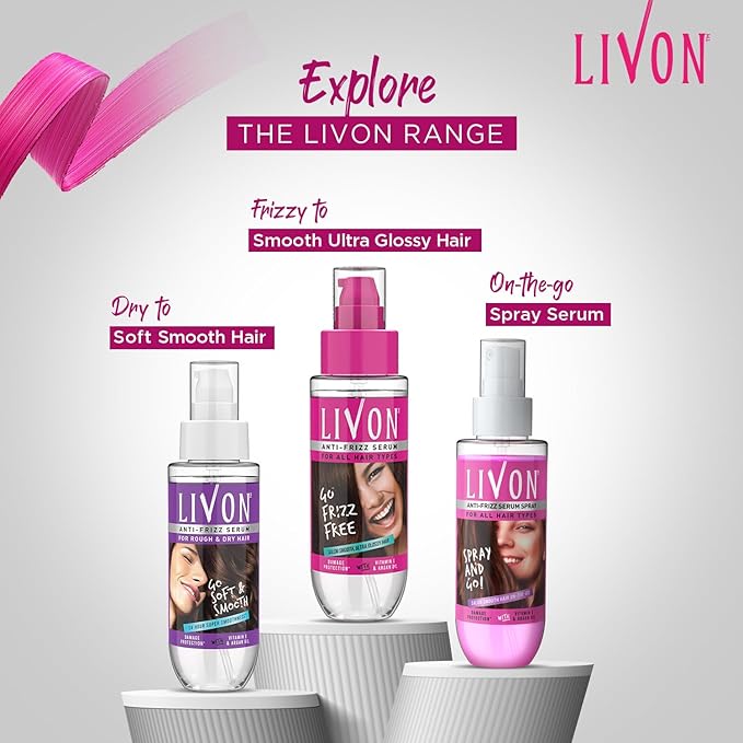 Livon Hair Serum for Men & Women | Frizz-free, stronger and shinier hair | Sulphate & Paraben free| For All Hair Types | Lightweight & Non Greasy | Enriched with Argan Oil & Vitamin E | 3.3 Fl.Oz-GlimoraGlow