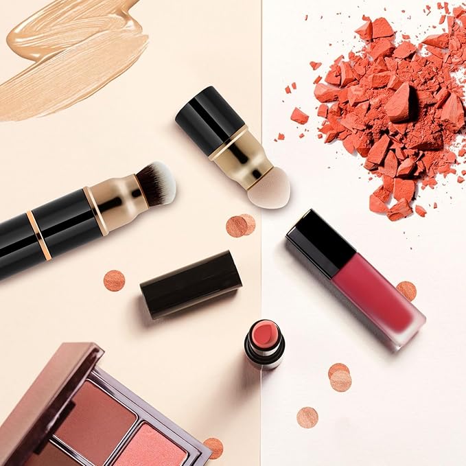 3 in 1 Professional Liquid foundation Makeup Brush Set Kabuki Face Blush Foudation Brush Powder Sponge for Powder/Liquid/Cream Travel Cosmetics Makeup Brushes with Cap-GlimoraGlow