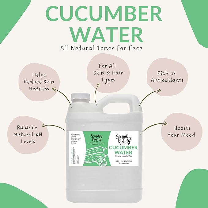 Cucumber Hydrosol Bulk - 32 oz All Natural Hydrating Spray Mist for Face and Hair - 100% All Natural Cucumber Water-GlimoraGlow