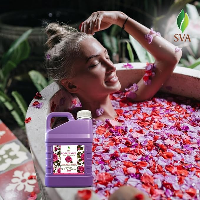 SVA Rose Water - 32 Fl oz - Refreshing Rose Water Spray for Skin Care, Skin Hydration, Bath, Soaps, Haircare & Aromatherapy-GlimoraGlow