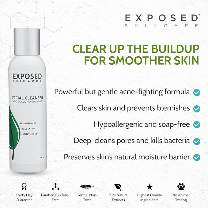 Exposed Skin Care Acne Facial Cleanser - Gentle Face Wash with Salicylic Acid for Acne Prone Skin - Pore Clarifying Acne Treatment for All Ages, Skin Types-GlimoraGlow