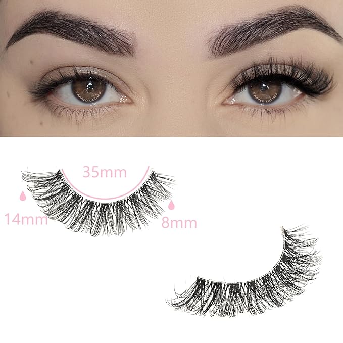 FARRED Cat Eye Lashes False Eyelashes Short Wispy Lash Strips Volume Eyelash 14 Pairs Cateye Medium Length False Clear Band Lashes Natural Looking Hybrid Clusters Full Strip Lashes (F25 | 8-14mm)-GlimoraGlow
