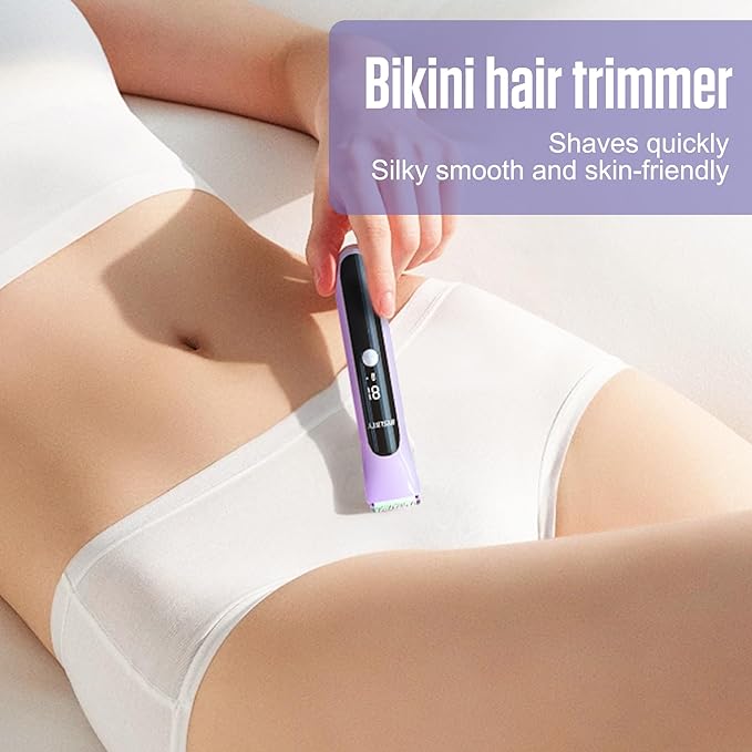 2 in 1 Bikini Trimmer for Women Dual Head Electric Shaver with LED Display,IPX7 Waterproof Wet & Dry, Painless Shaver for Underarm Leg Arm Body Face Private Area Purple-GlimoraGlow