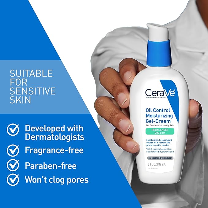 CeraVe Oil Control Moisturizing Gel-Cream, Face Moisturizer for Oily Skin, Niacinamide, Hyaluronic Acid & Oil Absorbing Technology To Rebalance Oily Skin, Non-Comedogenic, Fragrance Free & Oil-Free-GlimoraGlow