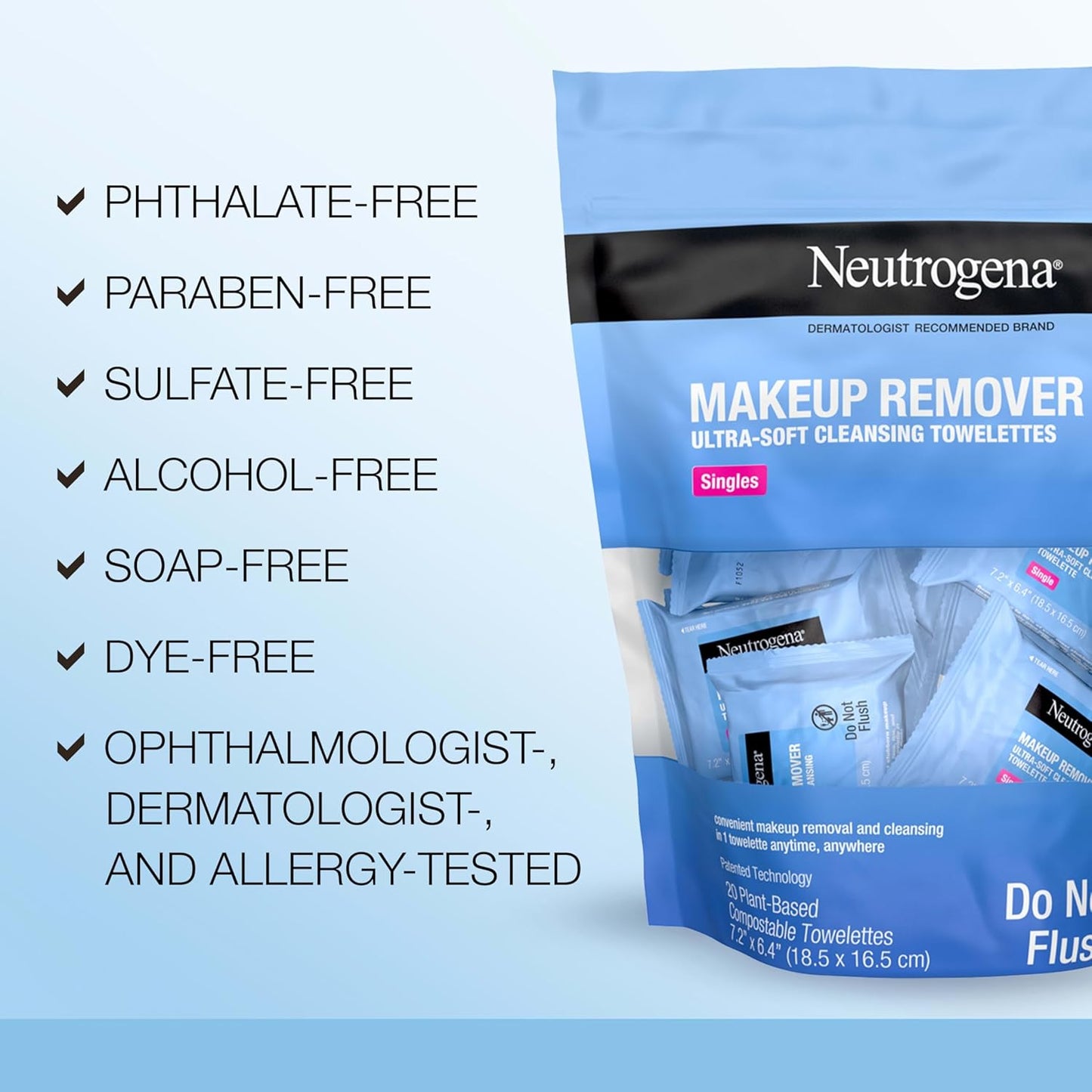 Neutrogena Makeup Remover Wipes Singles, Individually Wrapped, Daily Facial Cleanser Towelettes, Gently Removes Oil & Makeup, Alcohol-Free, 20 ct-GlimoraGlow