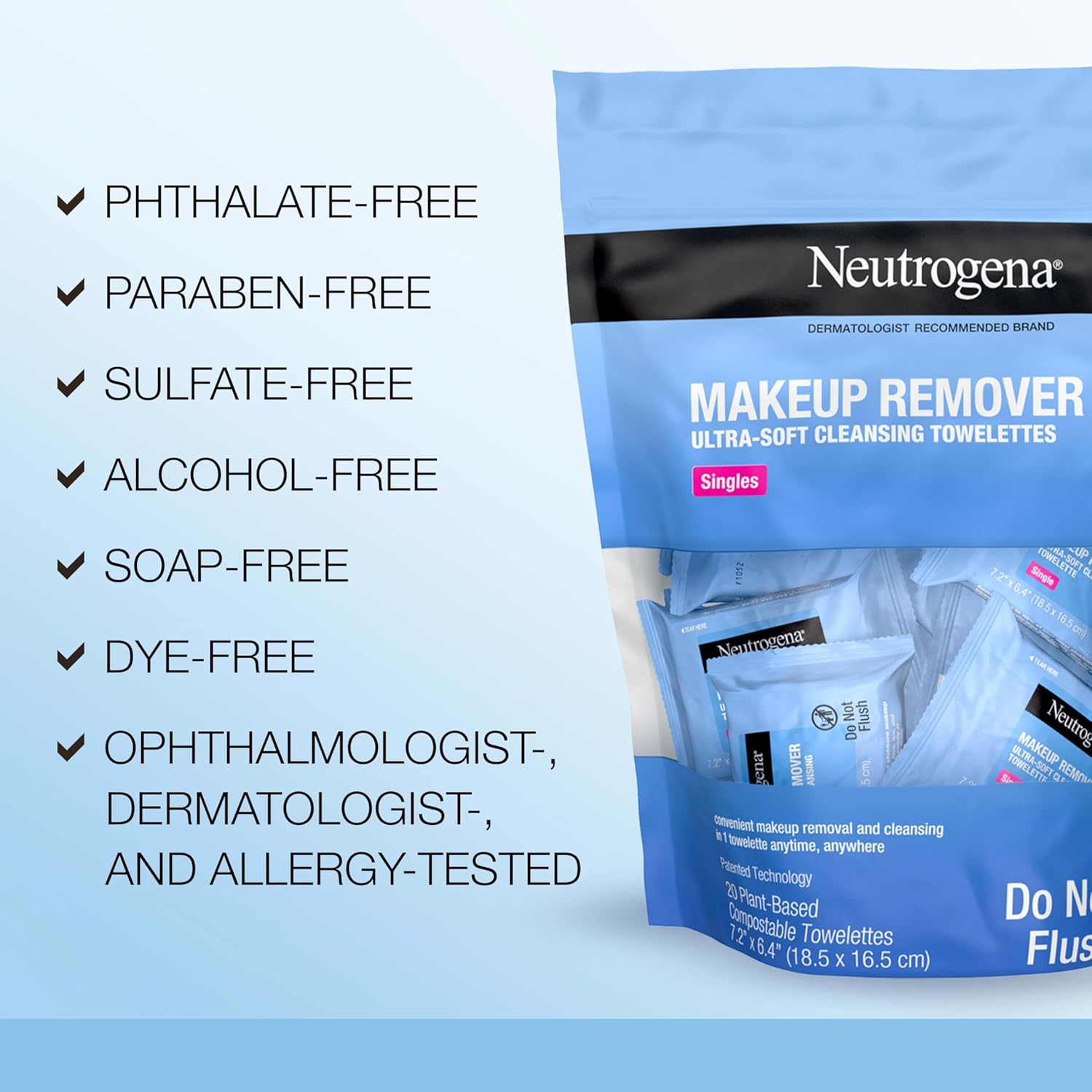 Neutrogena Makeup Remover Wipes Singles, Individually Wrapped, Daily Facial Cleanser Towelettes, Gently Removes Oil & Makeup, Alcohol-Free, 20 ct-GlimoraGlow