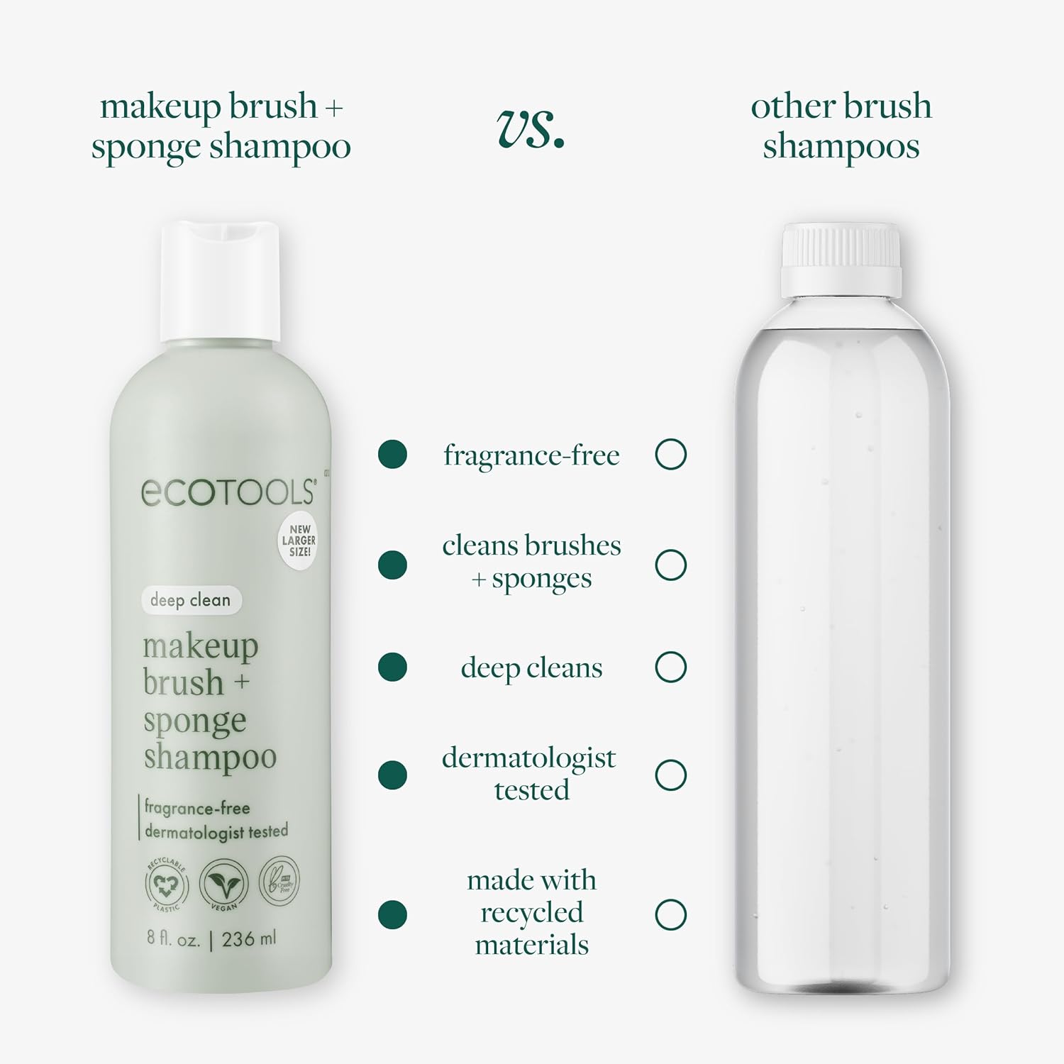 EcoTools Cleanser Shampoo for Makeup Brush/Sponge/Puffs, Remove Makeup & Impurities, Fragrance-Free, No Harsh Chemicals, Vegan & Cruelty-Free, 6 fl.oz./177 ml, 1 Count-GlimoraGlow