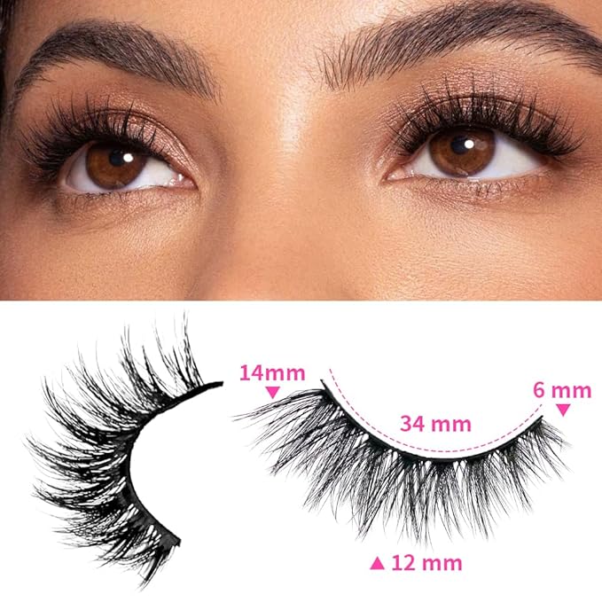 False Eyelashes 48 Pairs Faux Mink Lashes 14mm Wispy Lashes 3D Fluffy Cat Eye Lashes Pack Bulk Wholesale Strip Lashes(style 48-036)-GlimoraGlow