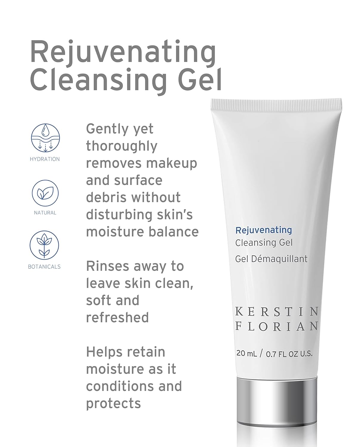 Kerstin Florian Rejuvenating Cleansing Gel | Travel Size | Gentle Face Wash Cleanser and Makeup Remover for Women | Gentle Formula Removes Dirt & Oils to Clarify and Brighten Skin, .7 fl oz-GlimoraGlow