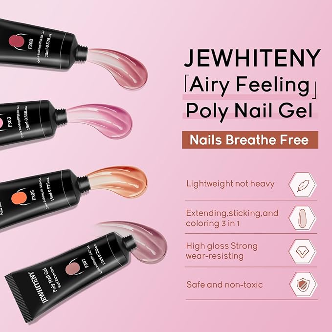 JEWHITENY Poly Extension Gel Nail Kit 14 PCS Poly Gel Kit with Slip Solution and Mini Lamp Nail Art Design Beginner-GlimoraGlow