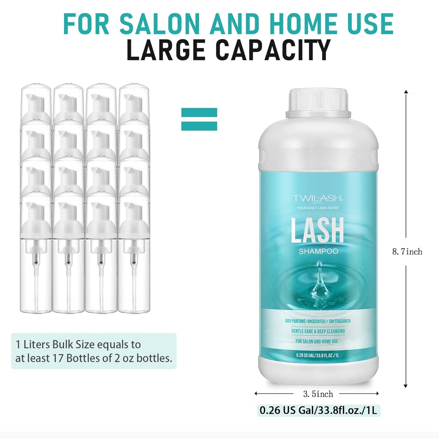 Lash Shampoo Bulk, Eyelash Cleanser for Extensions 1 Liter, Safe Makeup Remover, Non-irritating or Burning Formula Eyelid Foaming Cleanser for Professional Salon and Home Use (Unscented-1L)-GlimoraGlow