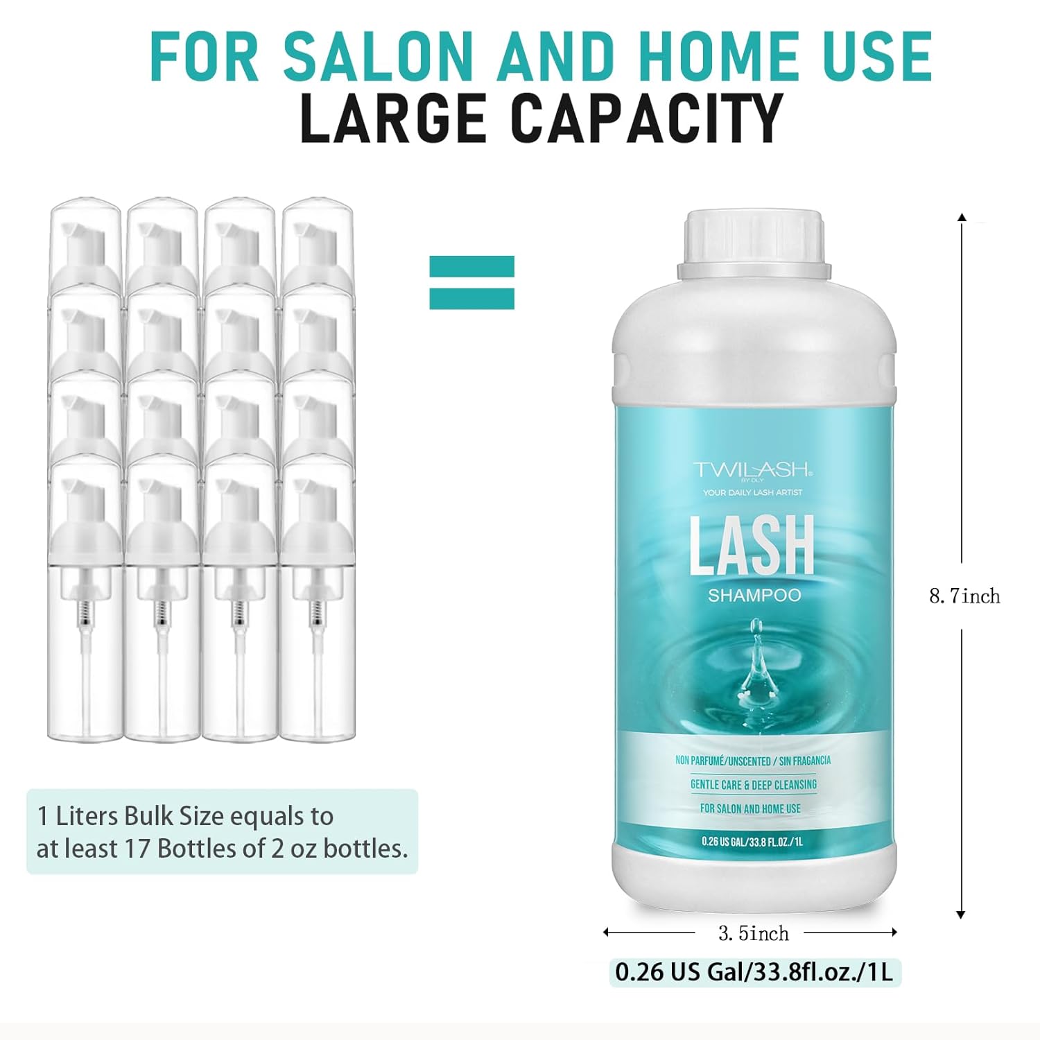 Lash Shampoo Bulk, Eyelash Cleanser for Extensions 1 Liter, Safe Makeup Remover, Non-irritating or Burning Formula Eyelid Foaming Cleanser for Professional Salon and Home Use (Unscented-1L)-GlimoraGlow