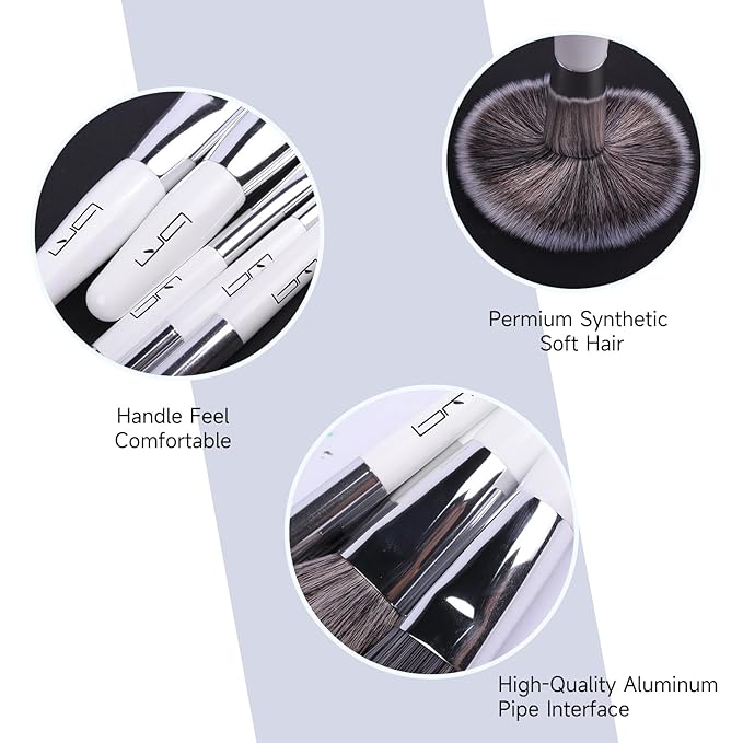 Travel Makeup Brushes Set w/Pouch, 5PCS Double Ended Portable Mini Cosmetic Brushes Kit for Foundation, Eyeshadow, Lip, Blush Make Up Brushes Professional(White)-GlimoraGlow