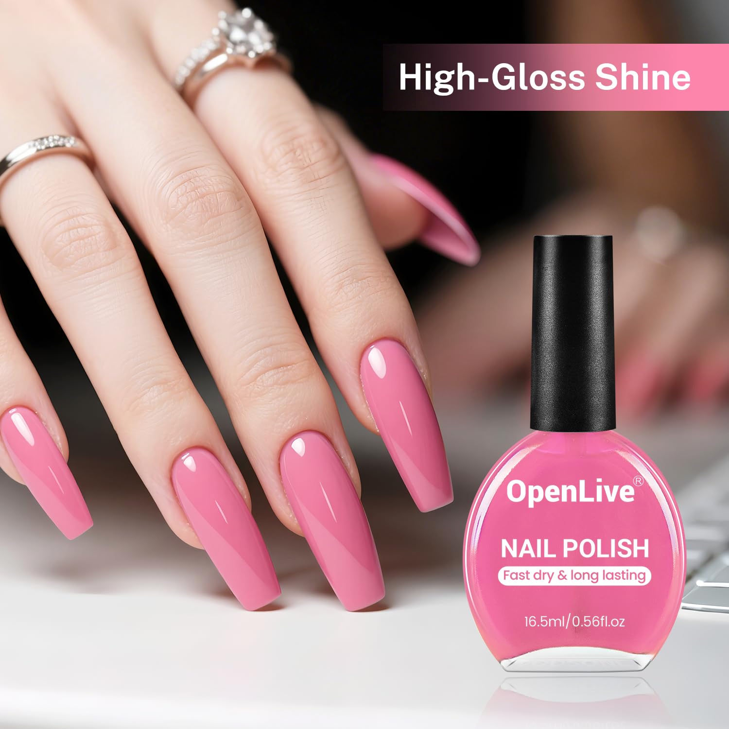 16.5ml Rose Pink Nail Polish Large Volume Quick Drying Nail Polish, Fast Drying and Long Lasting Color Nail Art DIY Home Manicure Gift for Women-GlimoraGlow