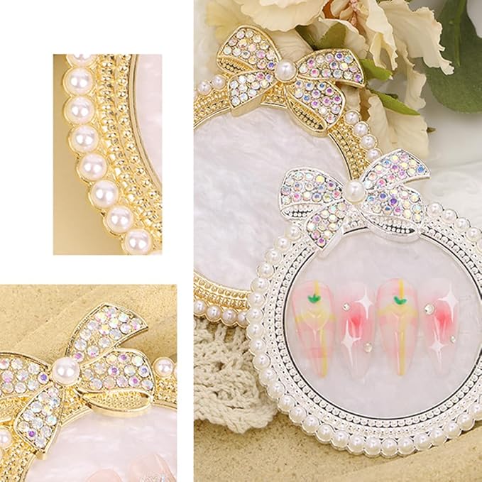 2 Pack Bow with Rhinestones Pearl Nail Art Palette Nail Polish Art Painting Mixing Palette Holder Pearl Edge Professional Cosmetic Nail Art Tools for Women and Girls Nail Polish Display-GlimoraGlow
