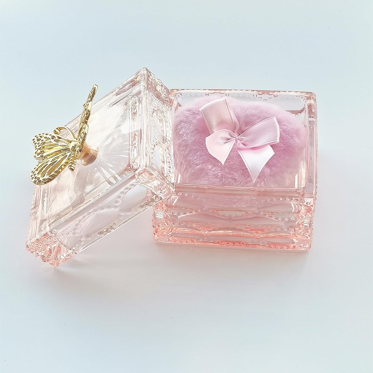 Body Powder Puff and Container - Glass Dusting Powder Container with Soft Puffs Vintage Powder Puff Case for Women & Girls (3.23x3.23x2.95 H IN) - GRB016-Pink-GlimoraGlow