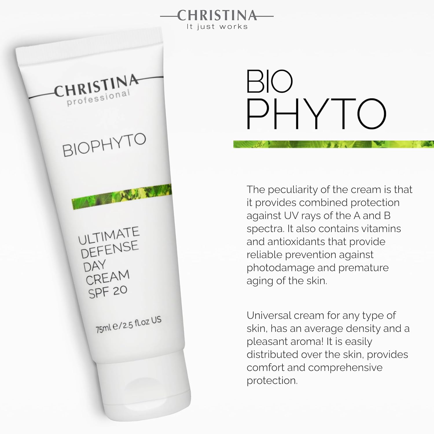Christina Bio Phyto Ultimate Defense Day Cream Moisturizer with SPF 20-75 ml - Broad Spectrum UVA/UVB Protection Facial Moisturizer with Hyaluronic Acid & Vitamin B12- For Normal & Combination Skin-GlimoraGlow