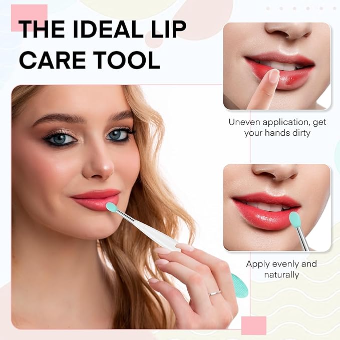 Unaone Lip Scrub Brush - 3 PCS Dual-ended Lip Scrubber Exfoliator and Silicone Lip Brush, 2-in-1 Silicone Lip Scrub Tool Lip Mask Applicator, Gentle Exfoliator & Applicator for Soft-GlimoraGlow