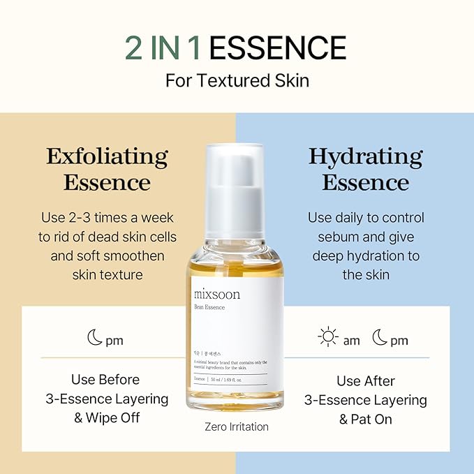 mixsoon Bean Essence 1.01 Fl.Oz. / 30ml (Pack of 1) Exfoliating Hydrating Korean Skin Care Hyaluronic Acid Serum Korean Glass Skin Care-GlimoraGlow