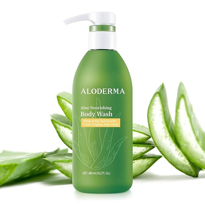 Aloderma Aloe Nourishing Body Wash Featuring Fresh, Organic Aloe for Dry, Sensitive Skin - Moisturizing Body Cleanser with Shea Butter, Allantoin - Leaves Skin Soft, Hydrate & Nourished - 16oz-GlimoraGlow