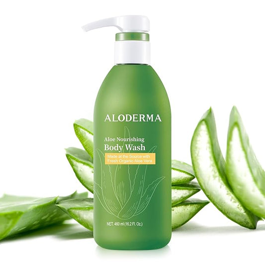 Aloderma Aloe Nourishing Body Wash Featuring Fresh, Organic Aloe for Dry, Sensitive Skin - Moisturizing Body Cleanser with Shea Butter, Allantoin - Leaves Skin Soft, Hydrate & Nourished - 16oz-GlimoraGlow