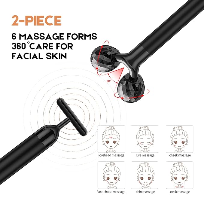 2-IN-1 Beauty Bar Electric Face Massager, 3D Roller and T Shape Arm Eye Nose Head Massager Facial Roller Massager Kit Skin Care Tools-GlimoraGlow