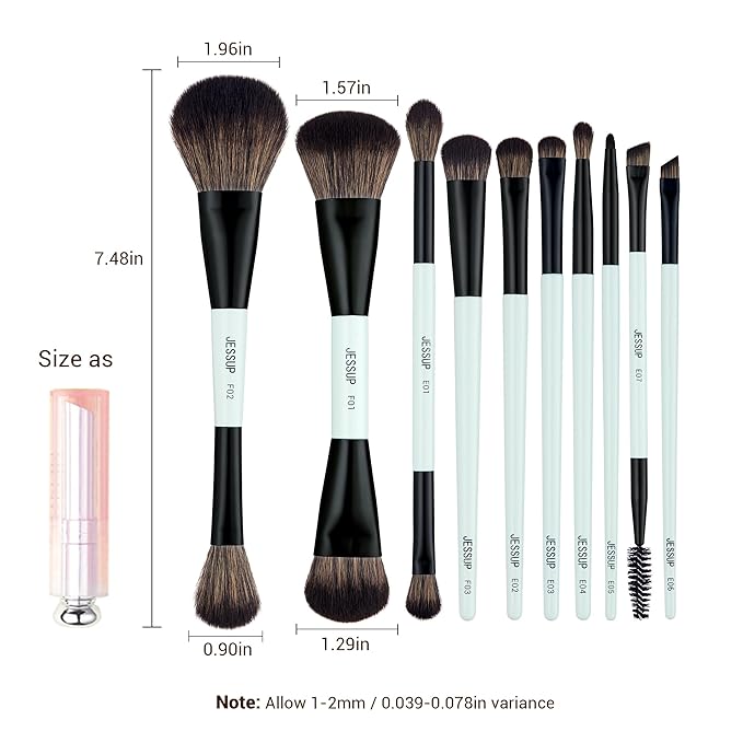 Jessup Makeup Brushes Set 10pcs, Double Sided Foundation Contour Blush Highlight Blending Eyebrow Brush Eyeshadow Eyeliner Concealer Brush, Bright Cyan Cruelty Free Cosmetic Tools T500-GlimoraGlow