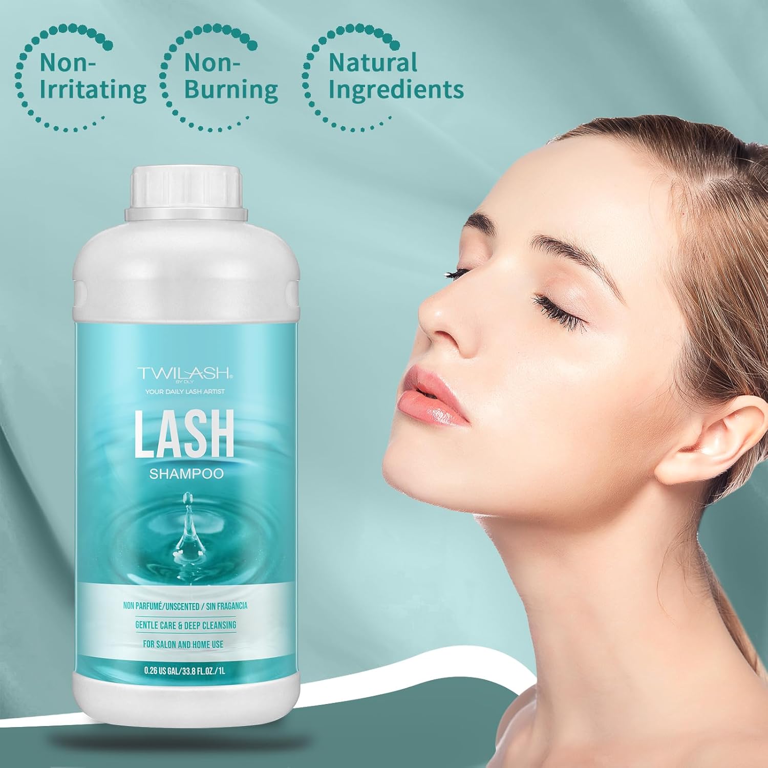 Lash Shampoo Bulk, Eyelash Cleanser for Extensions 1 Liter, Safe Makeup Remover, Non-irritating or Burning Formula Eyelid Foaming Cleanser for Professional Salon and Home Use (Unscented-1L)-GlimoraGlow