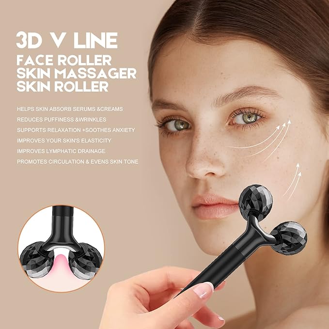 2-IN-1 Beauty Bar Electric Face Massager, 3D Roller and T Shape Arm Eye Nose Head Massager Facial Roller Massager Kit Skin Care Tools-GlimoraGlow