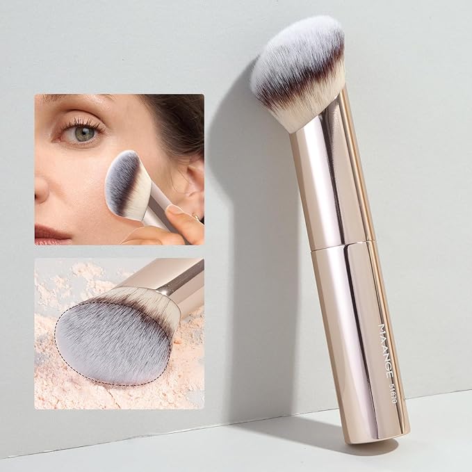 MAANGE 7pcs Makeup Brush Set Double Sided Kabuki Makeup Brushes Contour Brush for Foundation Liquid Powder Concealer Cream Cosmetics Bronzer Blending Blush Buffing Makeup Tools (Gold)-GlimoraGlow